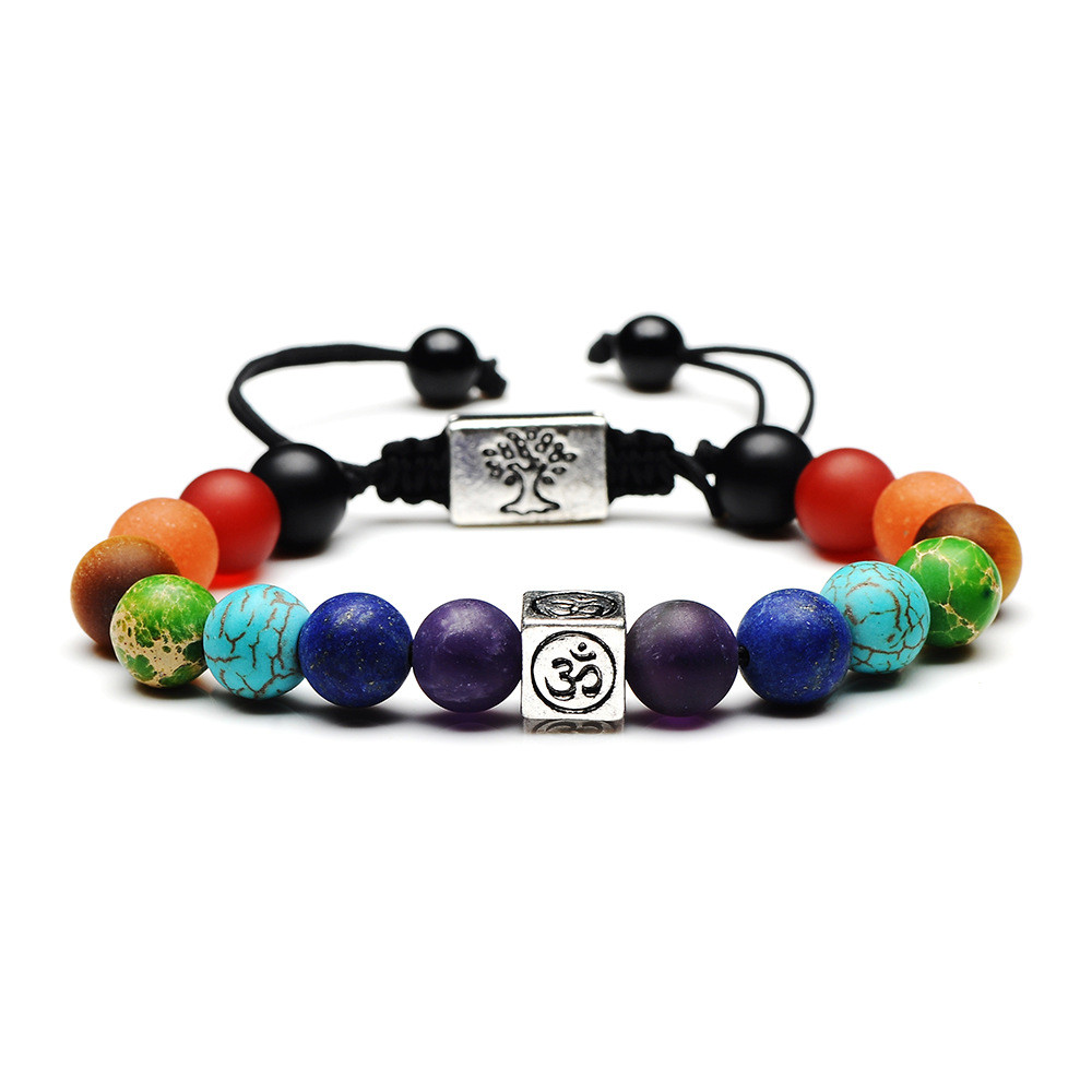 Reiki bracelet- 7 Chakra Tree Of Life Charm Bracelet Multicolor Beads Stones Weave Rope Bracelet